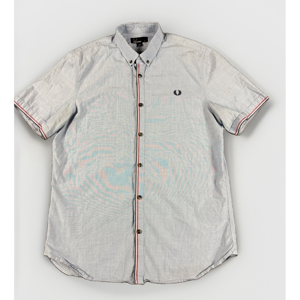 Fred Perry Short Sleeve Cotton Button Casual Oxford Shirt Size M Trim Detailing